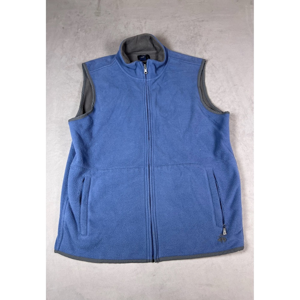 Brooks Brothers‎ 346 Mens Fleece Vest Reversible Blue Grey Full Zip Mock Neck L